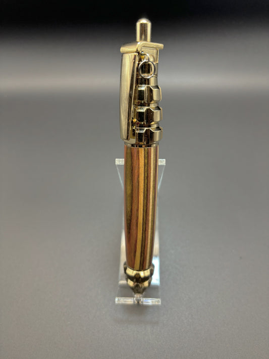 Grenade Pen ★ 24K Gold ★ Striped Laminated Wood