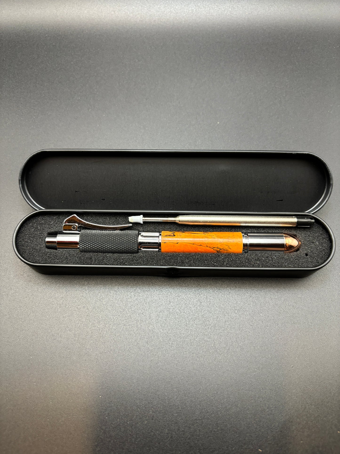 Revolver Pen ★ Chrome ★ Orange Spalted Tamarind